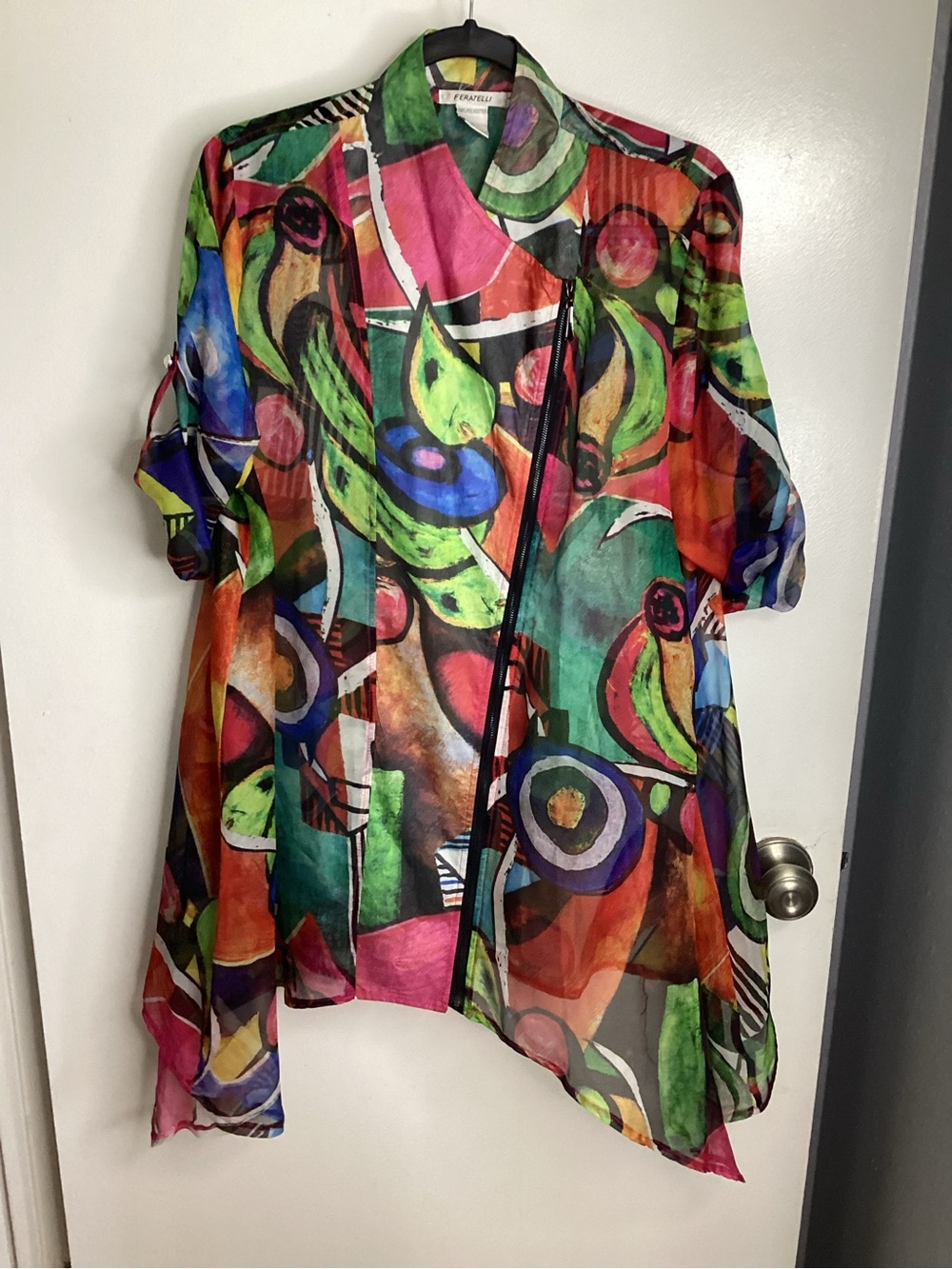 Colorful Abstract Sheer Tunic - Multicolor Artistic Print L